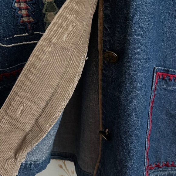 Vtg Teddi Womens Jacket Size M Barn Chore Embroidered Denim Corduroy Lightweight - Picture 9 of 12